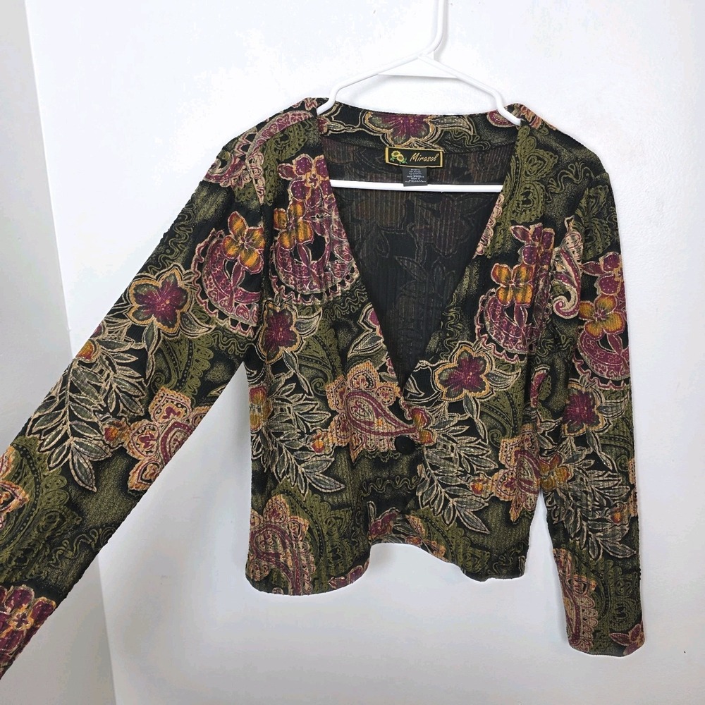 Mirasol Green Multicolor Floral Whimsygoth Artsy One Button‎ Blazer Size Small